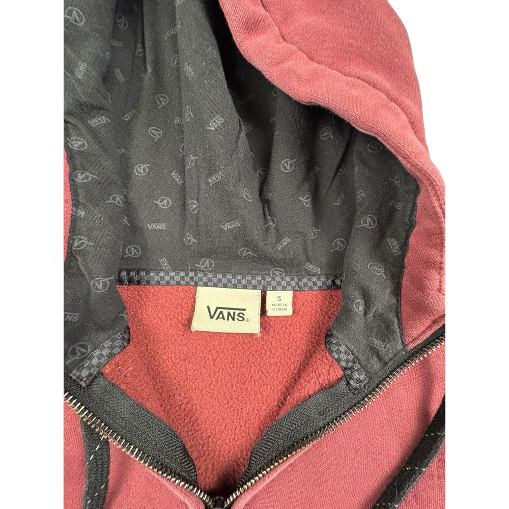 Vans Full Zip Hoodie Small Burgundy Gray Fleece Hooded Sweatshirt - Picture 3 of 7